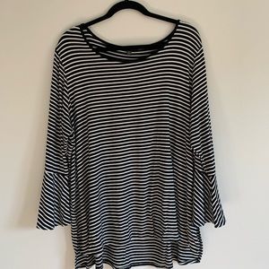 Black & white stripe bell sleeve top